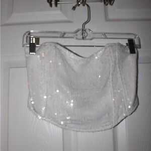 Altar'd State Ivory Sequin Strapless Bustier